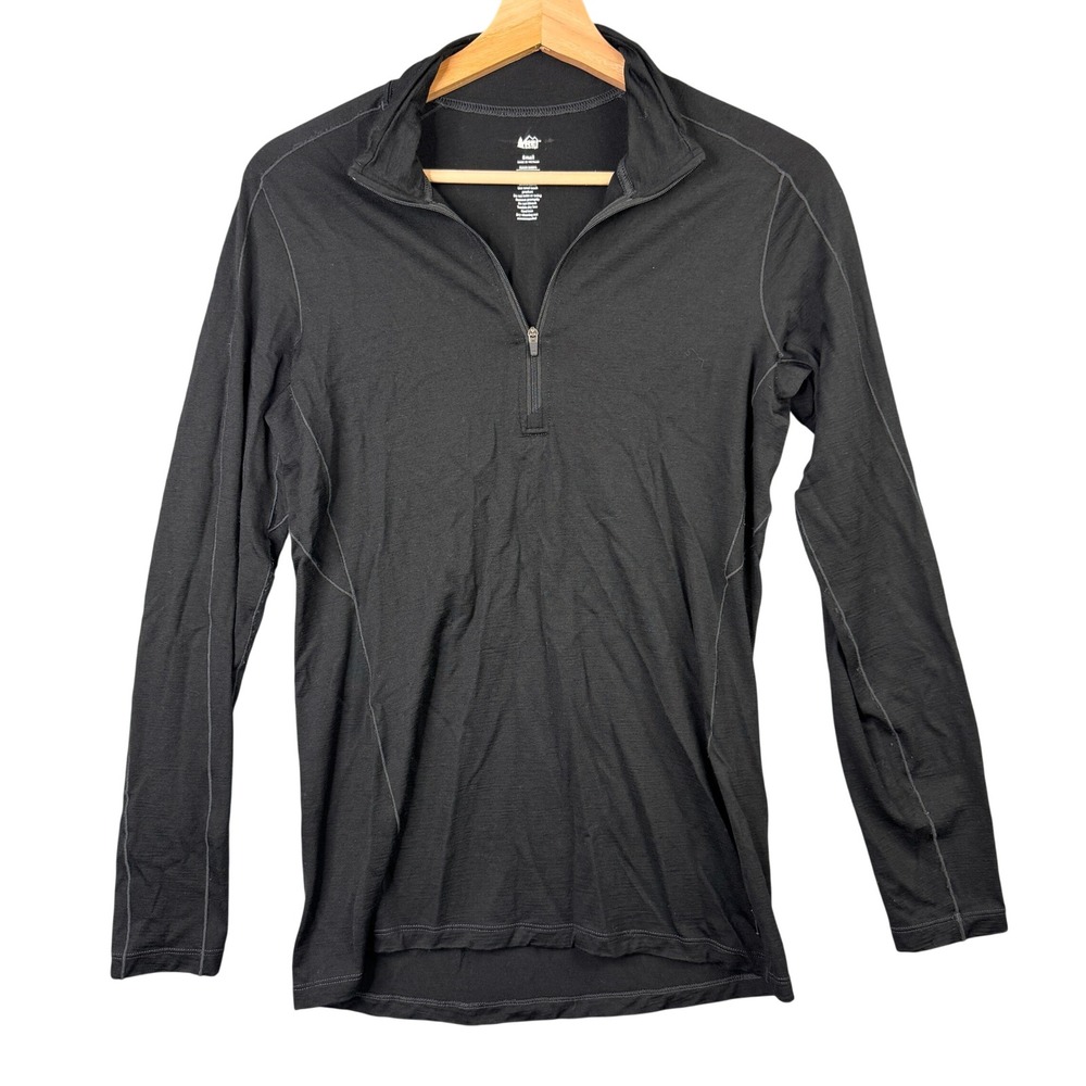 REI Co-op Merino 185 Base Layer Quarter-Zip Top Black Small 192861 Mens